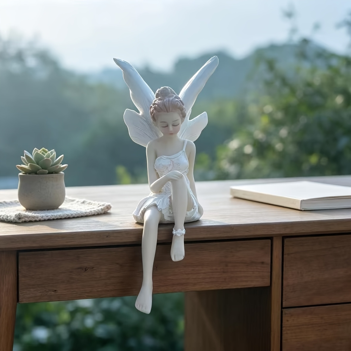 TEMU 1pc Resin Fairy Garden Sculpture, Sitting Winged Fairy Statue For Home Decor And Garden Decoration