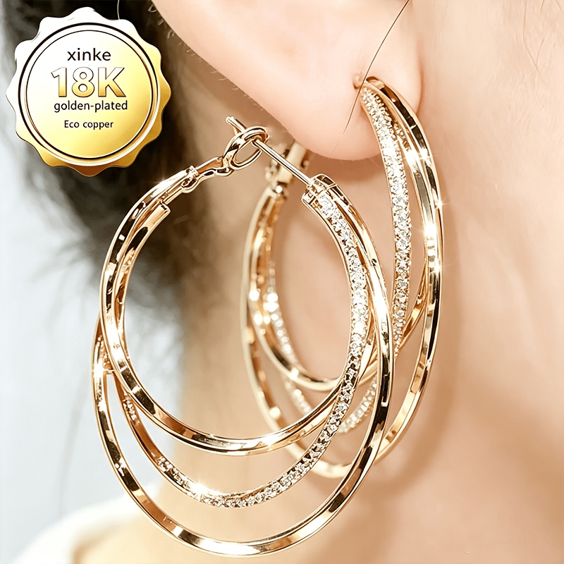 TEMU Pendientes de diseñador de moda para mujer en oro de 18K, elegantes y versátiles, adecuados para uso diario, joyería de regalo para de San