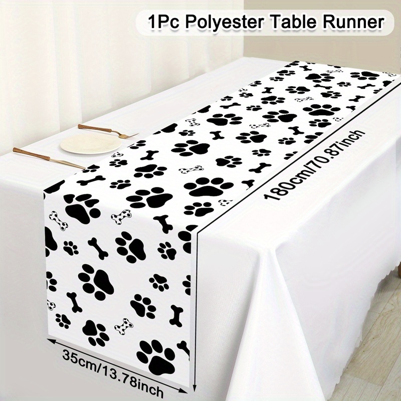 1pc Black And Paw Table Runner, Farmhouse Polyester Table Flag, Suitable For Birthday Party Decoration, Indoor Kitchen Anniversary Dining Table Decorations For Home