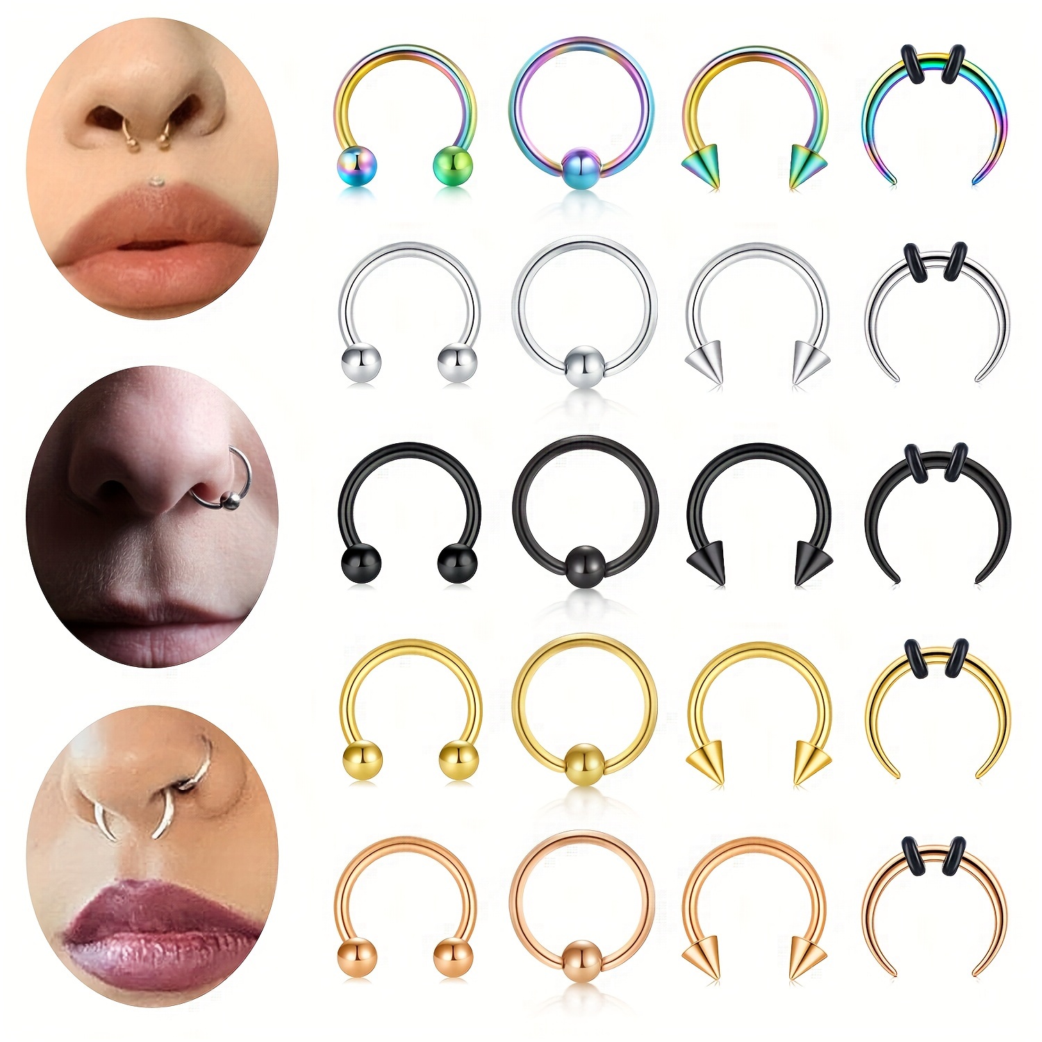 

4pcs/set 16g Body Piercing Jewelry, Nose Ring, Septum Ring, Horseshoe Ring, U-shaped Ring, Stainless Steel Minimalist Body Piercing Jewelry For Daily Wear