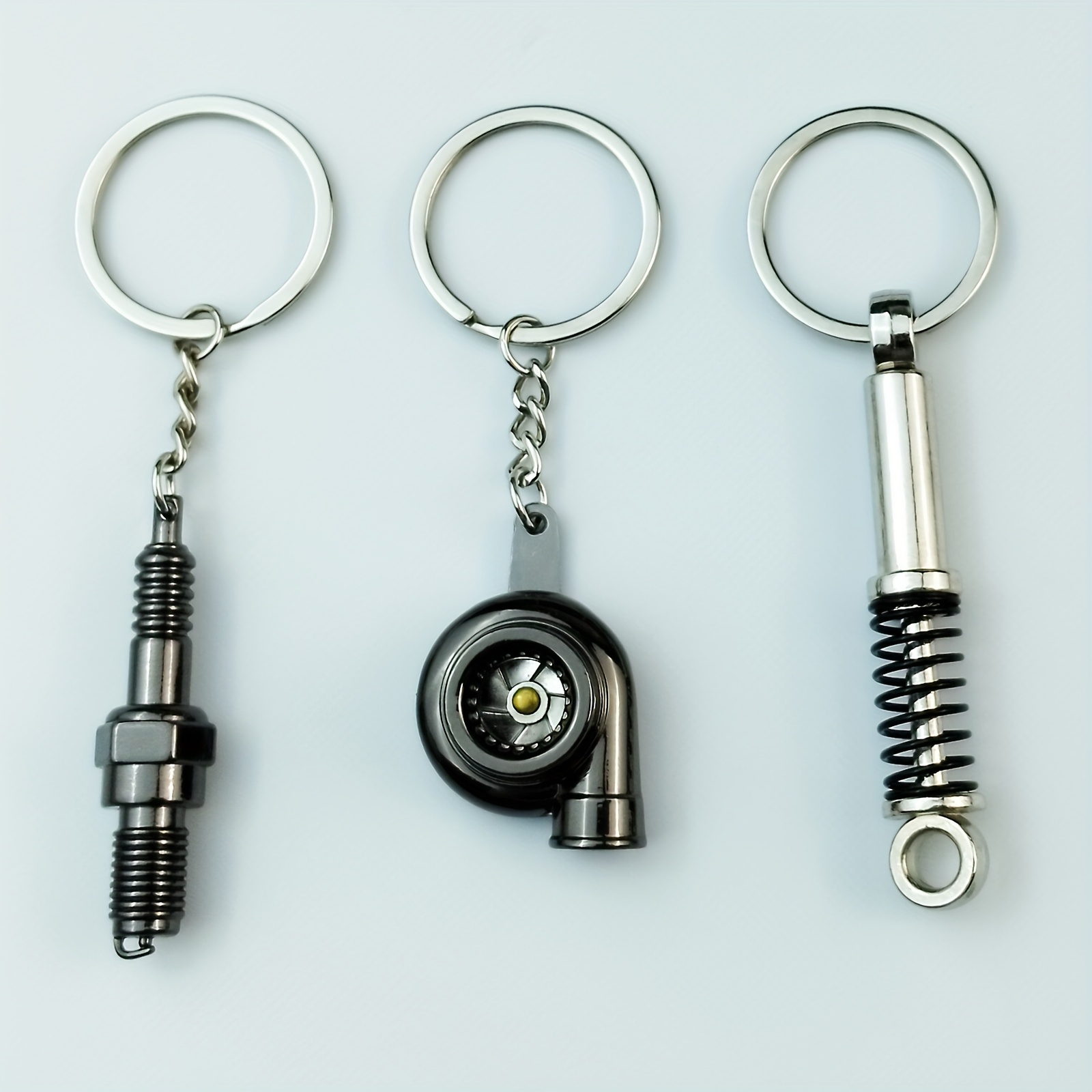 TEMU 3pcs Creative Auto Parts Shaped Keychain | Car , Shock Absorber, Spark Plug Keychains, Casual Alloy And Iron Material, Gift Keyring Bag Purse