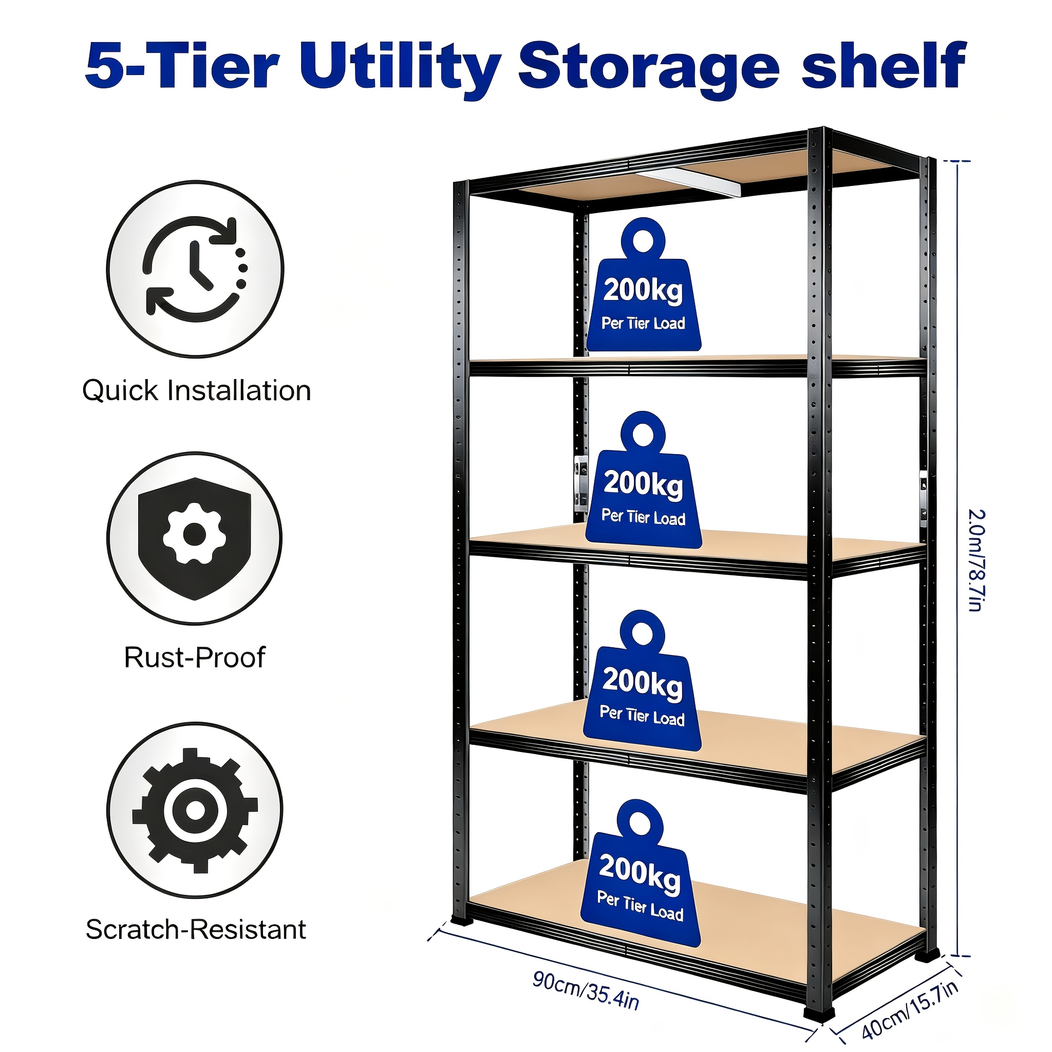 TEMU 5 Tier Heavy Duty Storage Shelves With Reinforced Thick Wooden Boards, Adjustable Metal Garage Shelving Unit, Multipurpose Utility Racking For