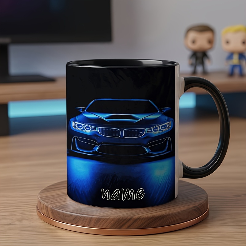 TEMU 1pc X 11oz X Personalized Name/text Mug X Microwave Safe X Dishwasher Safe /cold Safe X "blue Car Glowing" X Perfect Gift For Relatives X X