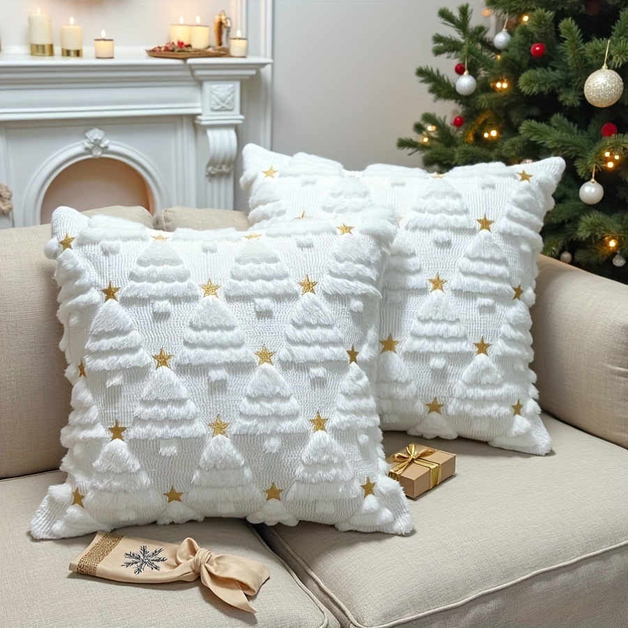 TEMU 1/ 2pcs Christmas Tree Throw Pillow Cover, Quilted Plush Decorative Cushion Cover, Nordic Minimalist Luxury Christmas Covers For Winter Home