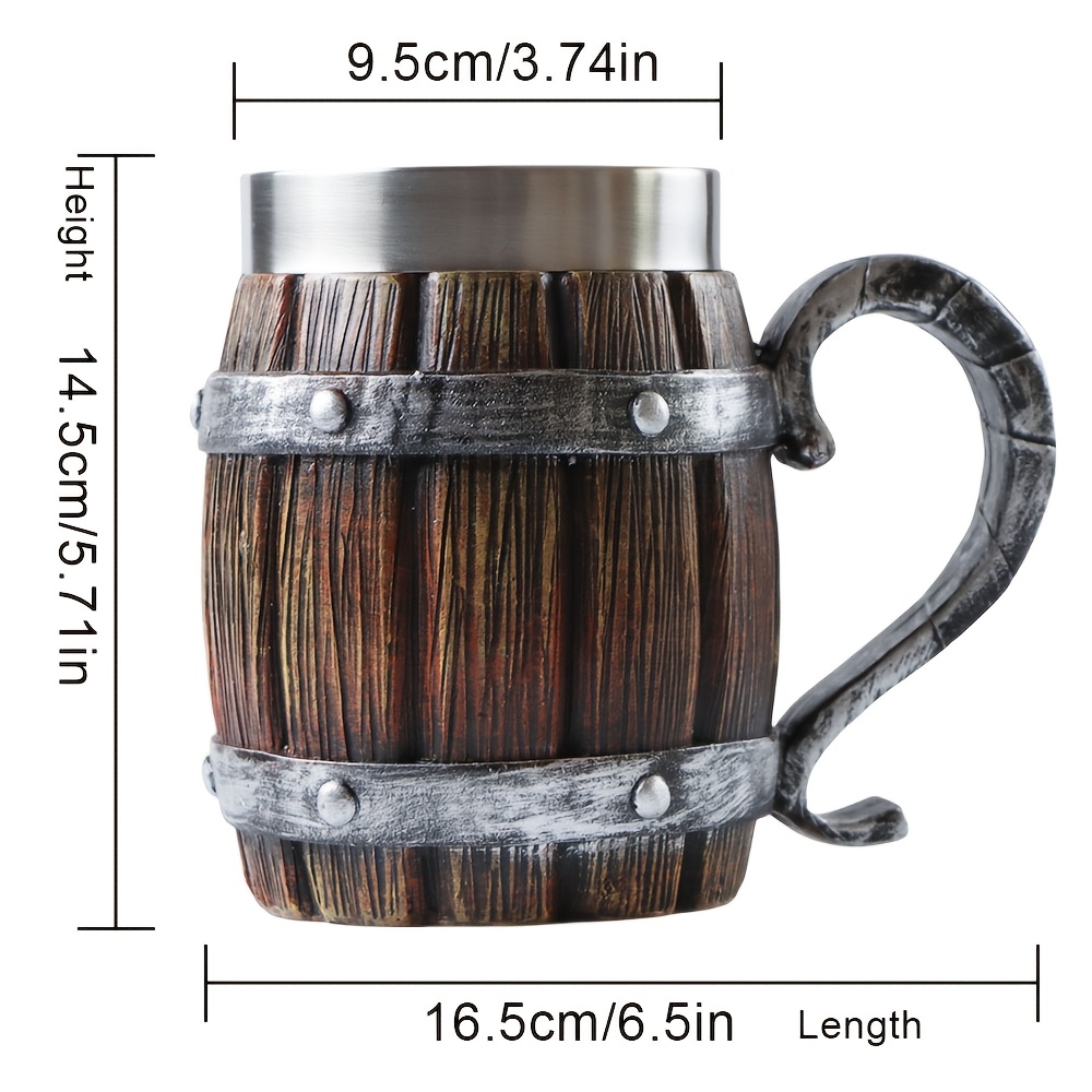 a 20oz large capacity stainless steel cup in   of a   resembling a wooden beer mug made of resin   cold drinks party bars and as a gift for friends or for a fathers birthday and   Product details 2
