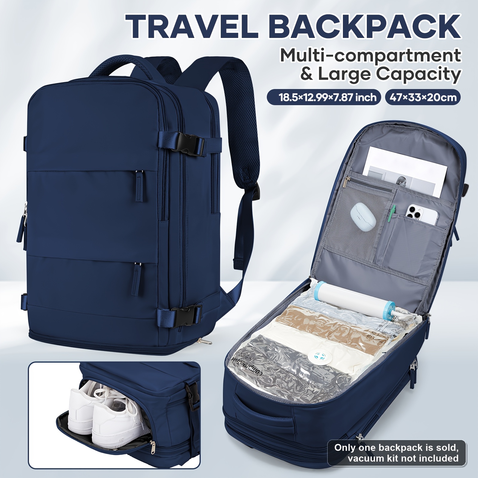 TEMU Mochila de viaje para portátil con combo de bolsa de vacío y bomba de vacío - de vacío y de vacío comprarse por separado. no bolsa de vacío ni