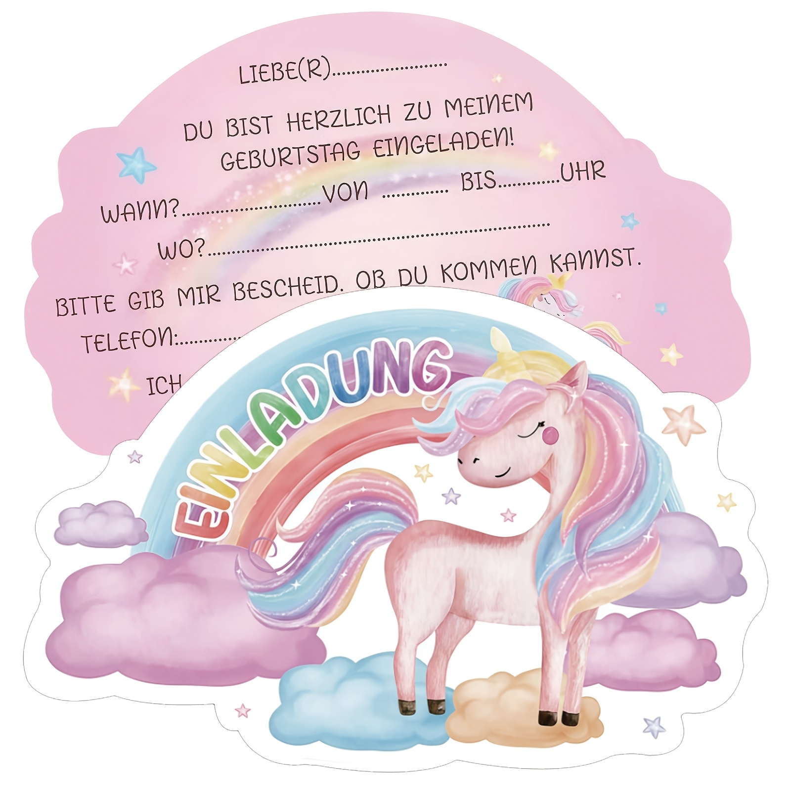 Image of 12pcs Einladung Unicorn Invitation Card, Pink Design, Cute Pink Unicorn, Suitable For Birthday Parties, Theme Parties, Family Gatherings, School Activities
