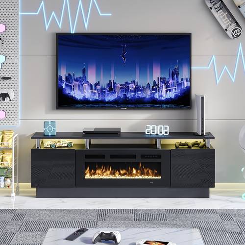 modern electric fireplace tv stand for tvs up to 80 sleek high gloss entertainment center with electronic flame led lights living room use