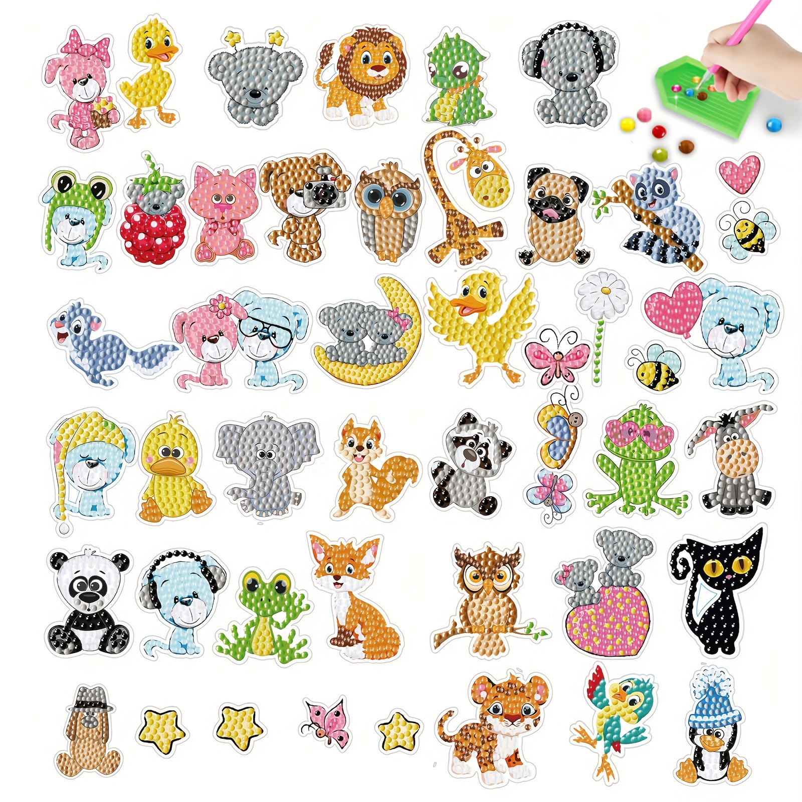 

45pcs 5d Diamond Painting Sticker Kit - Vibrant Cartoon Animal Designs, Round Acrylic Beads, Diy Craft Set For Personalizing Phones & Water Bottles, Ideal Handmade Gift, Diamond Art Kits