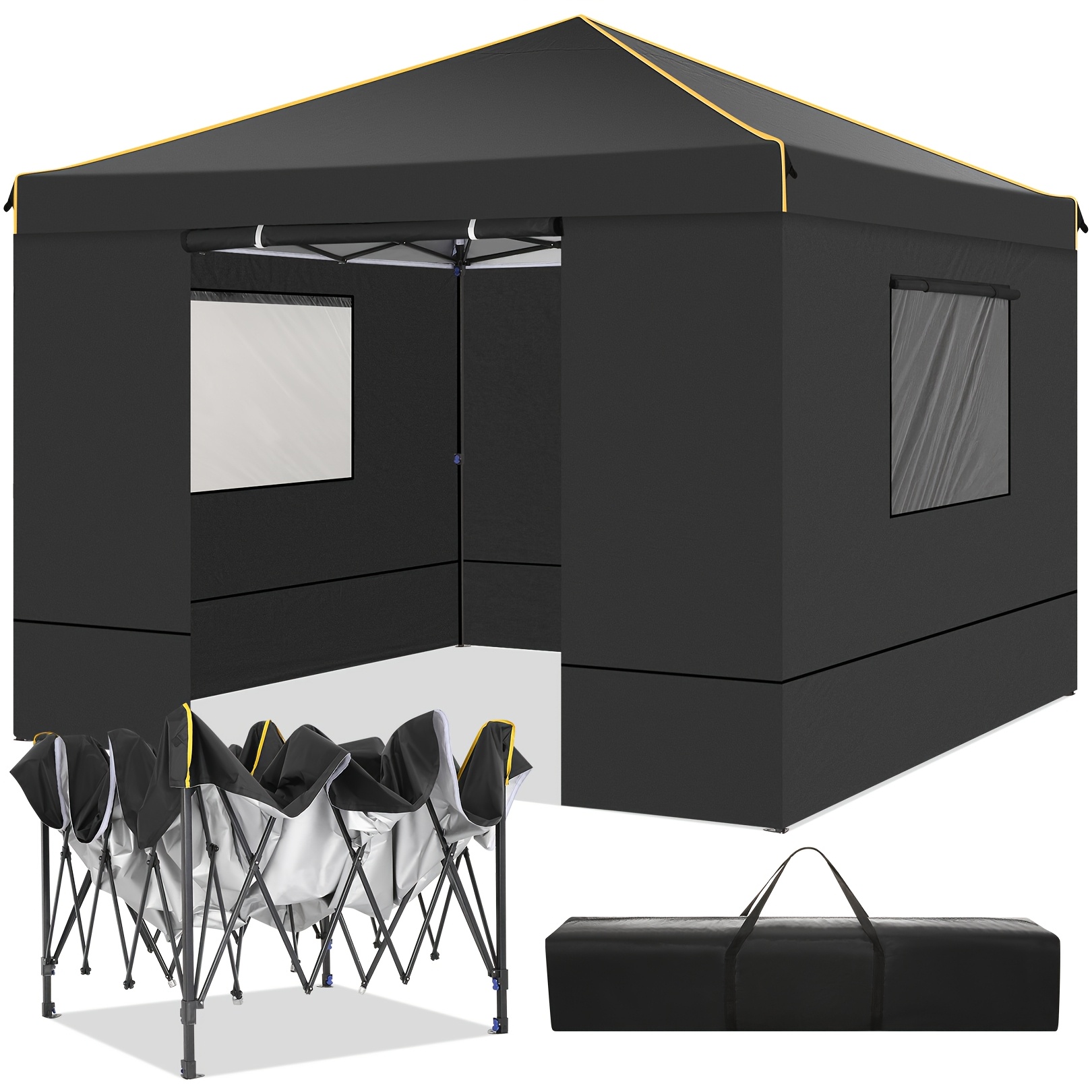TEMU Tente Instantanée 10X10Ft, Abri de Camping, Inclut 4 Panneaux Latéraux, Sac de Transport, Ancrages au Sol, Corde Résistante, Montage Facile,