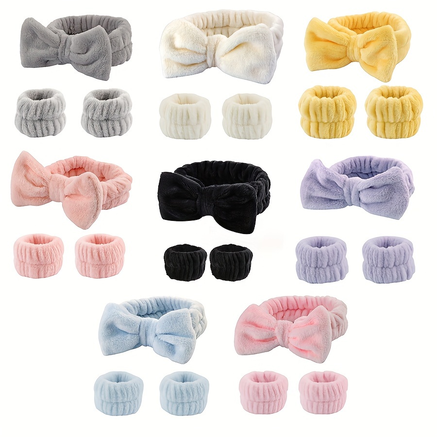 Image of 24pcs Set Of Plush Wristbands Face Wash Rings Spa Armbands Absorbent Sweat-absorbing Coral Fleece Headbands
