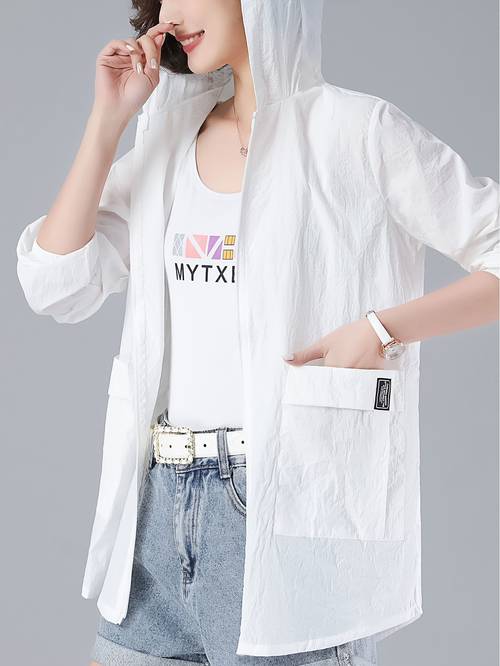 休闲薄款夹克女2025新款夏季休闲女夹克大码开衫外套中长款骑车户外薄外套,街头休闲薄夹克,连帽薄款外套