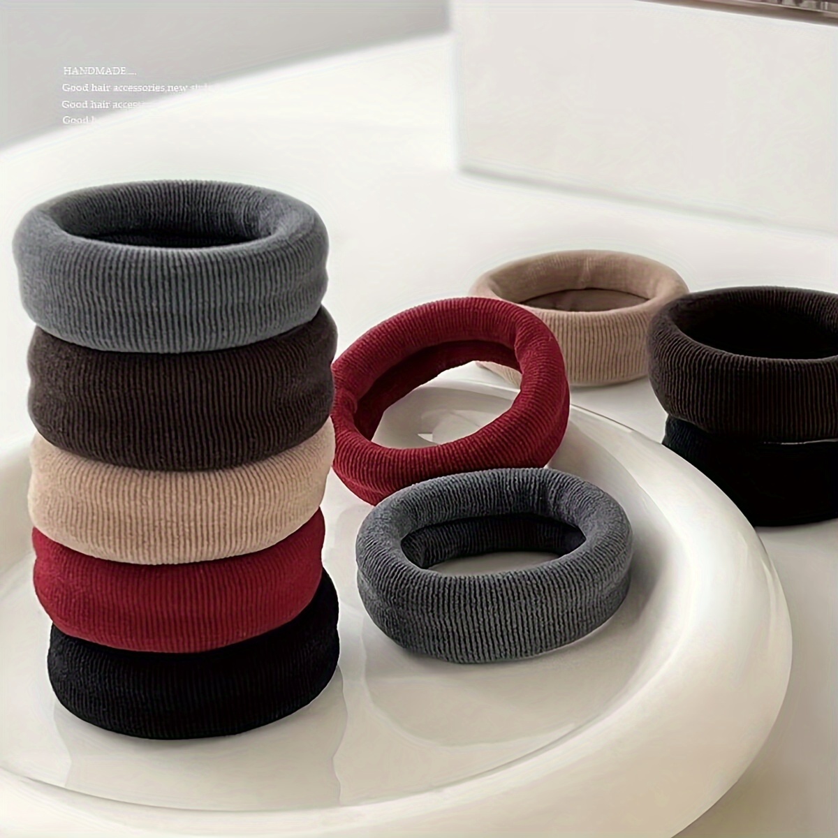

5pcs Jersey Material Hair Ties - Minimalist Style High Hair Bands For Women, Wide No-crease Ponytail Holders, And Hair, Solid Color Hair Rings Set Suitable For Daily Use