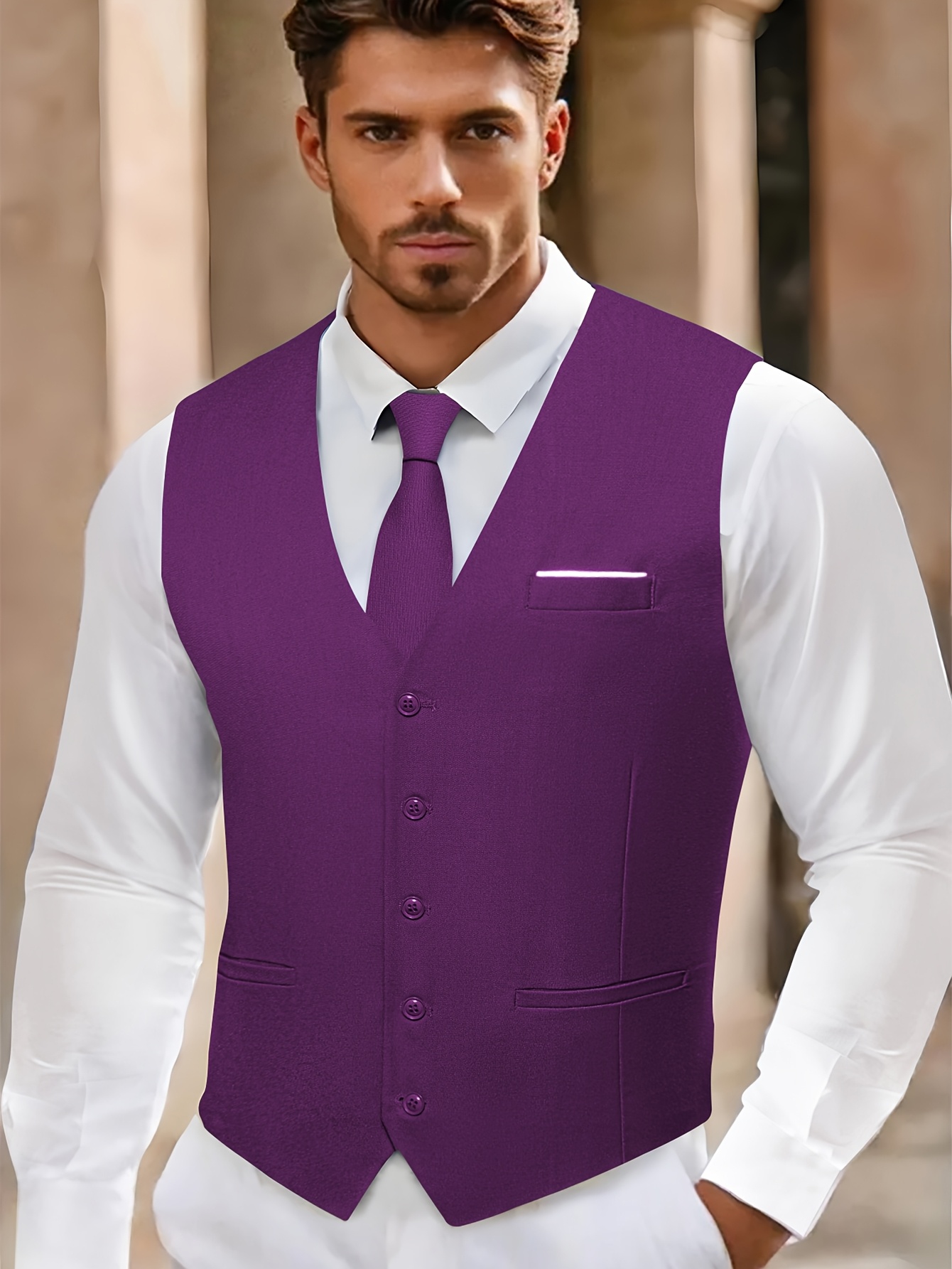 plum tuxedo vest and tie