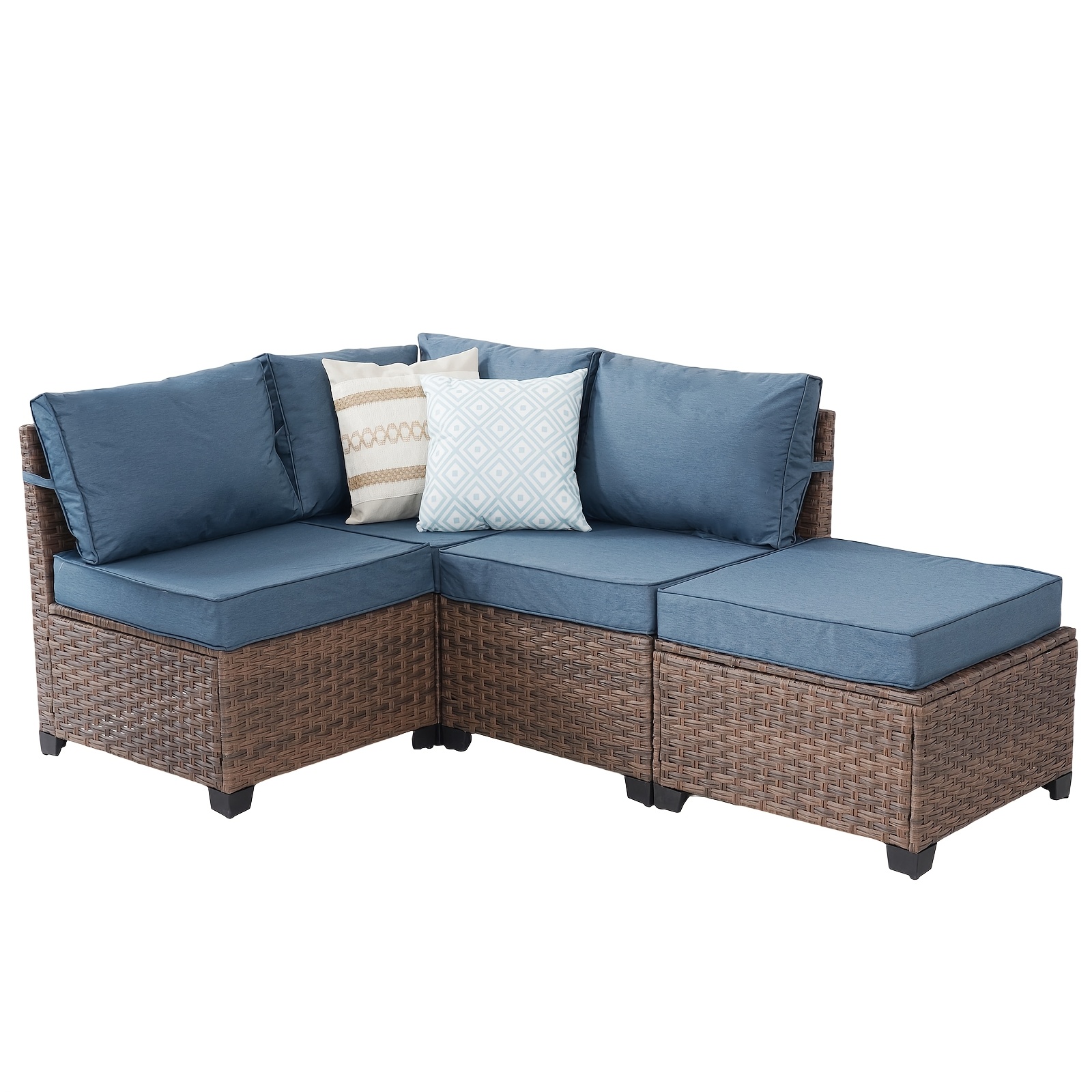 RAISED Patio Furniture Set, 2piece/3piece/4piece/6piece Wicker Outdoor Patio Furniture Sets with Cushions And Coffee Table, Outdoor Sectional Boho Patio Conversation Set Sectional Sofa for Backyard, Porch, Beige/Blue