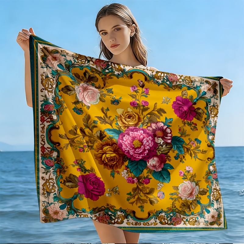 TEMU 1pc Outdoor Multifunctional Headwear Intricate Floral Scroll Border Pattern Bandana, Daily Wear//casual Gathering, Travel/music Festival,