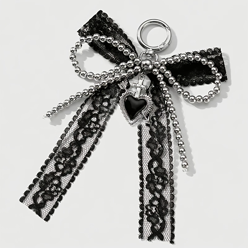 Bow Keychain With Heart Women's Keyring, Phone Chain