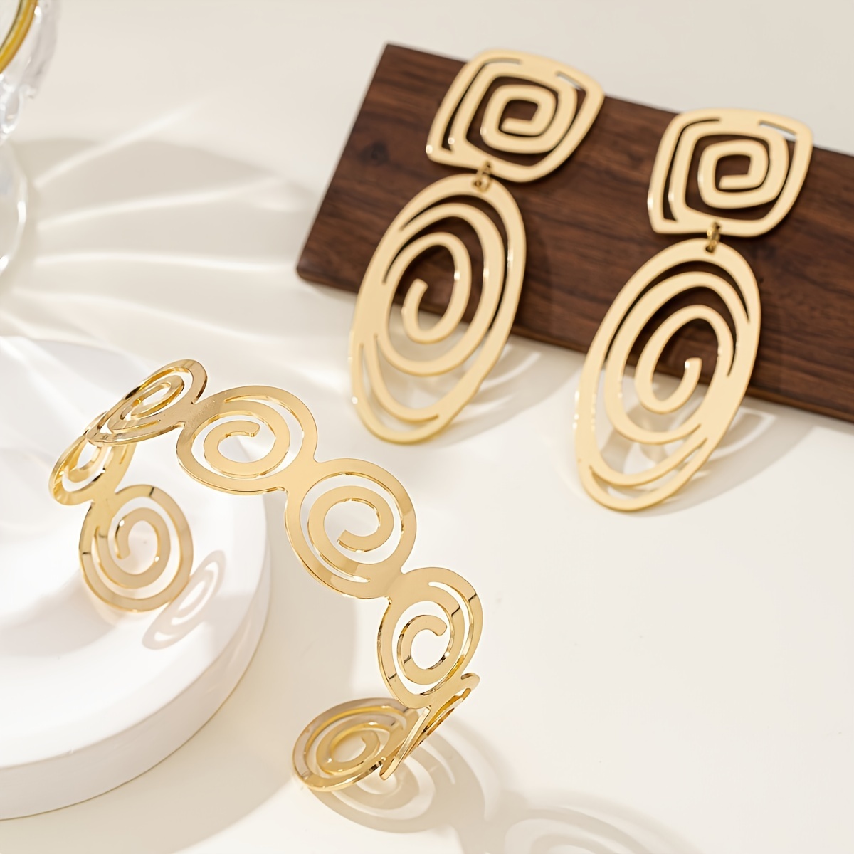 Vintage Iron Circle Earrings & Bangle Set for Women