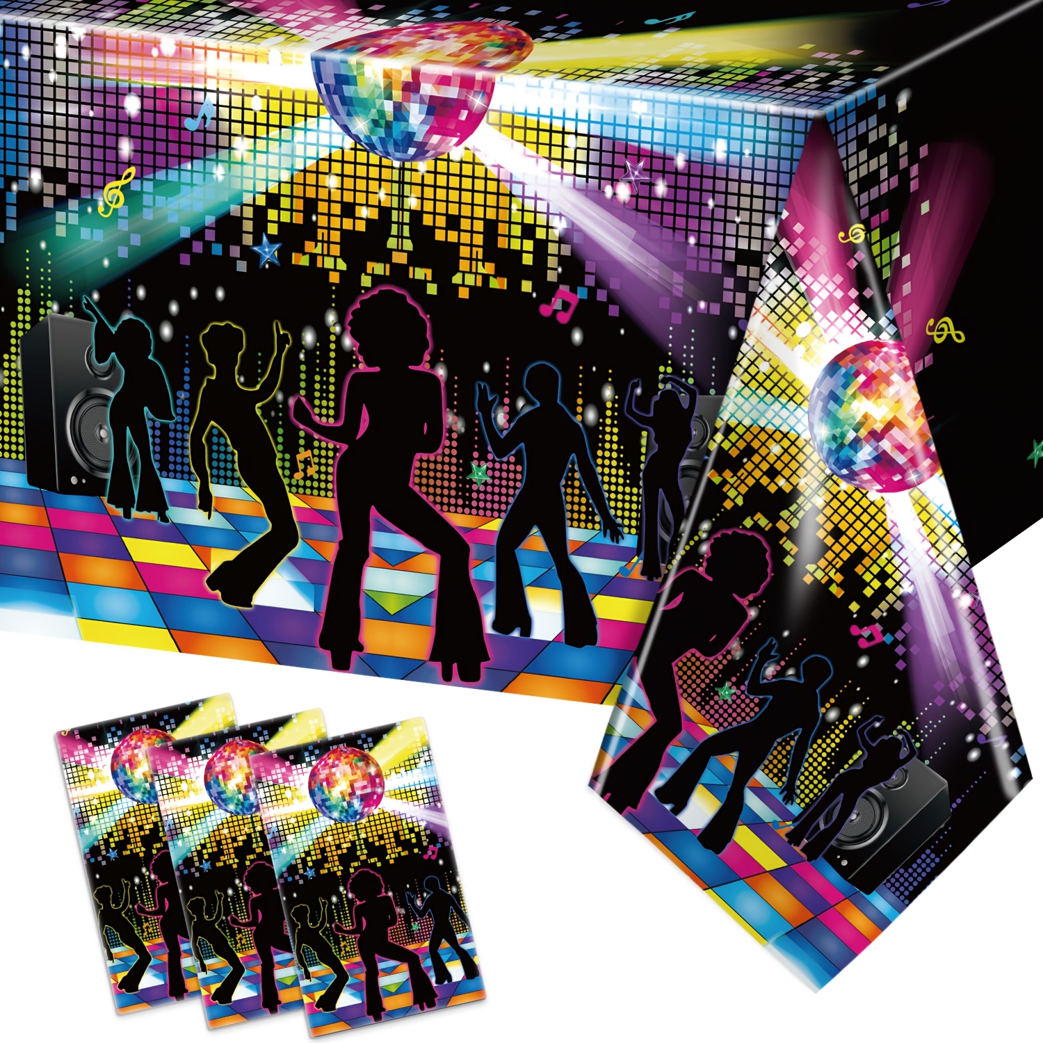 TEMU Party Tablecloths, 3pcs Disco Party Decorations, Disco Party Tablecloths, Disco Birthday Party Decorations, Party Supplies, Retro-style Party