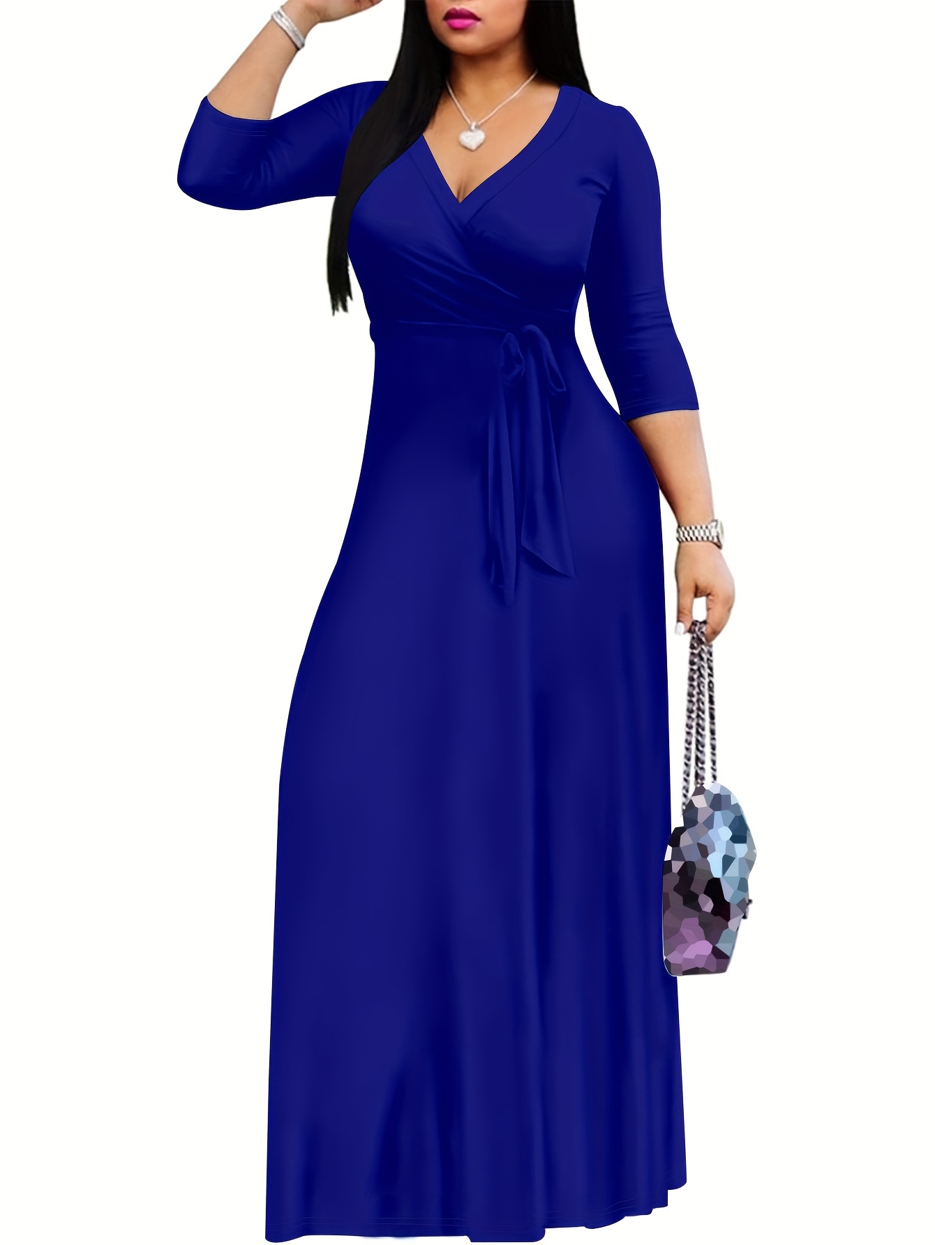 gorgeous v neck aline maxi gown stylish long sleeve dress - Temu