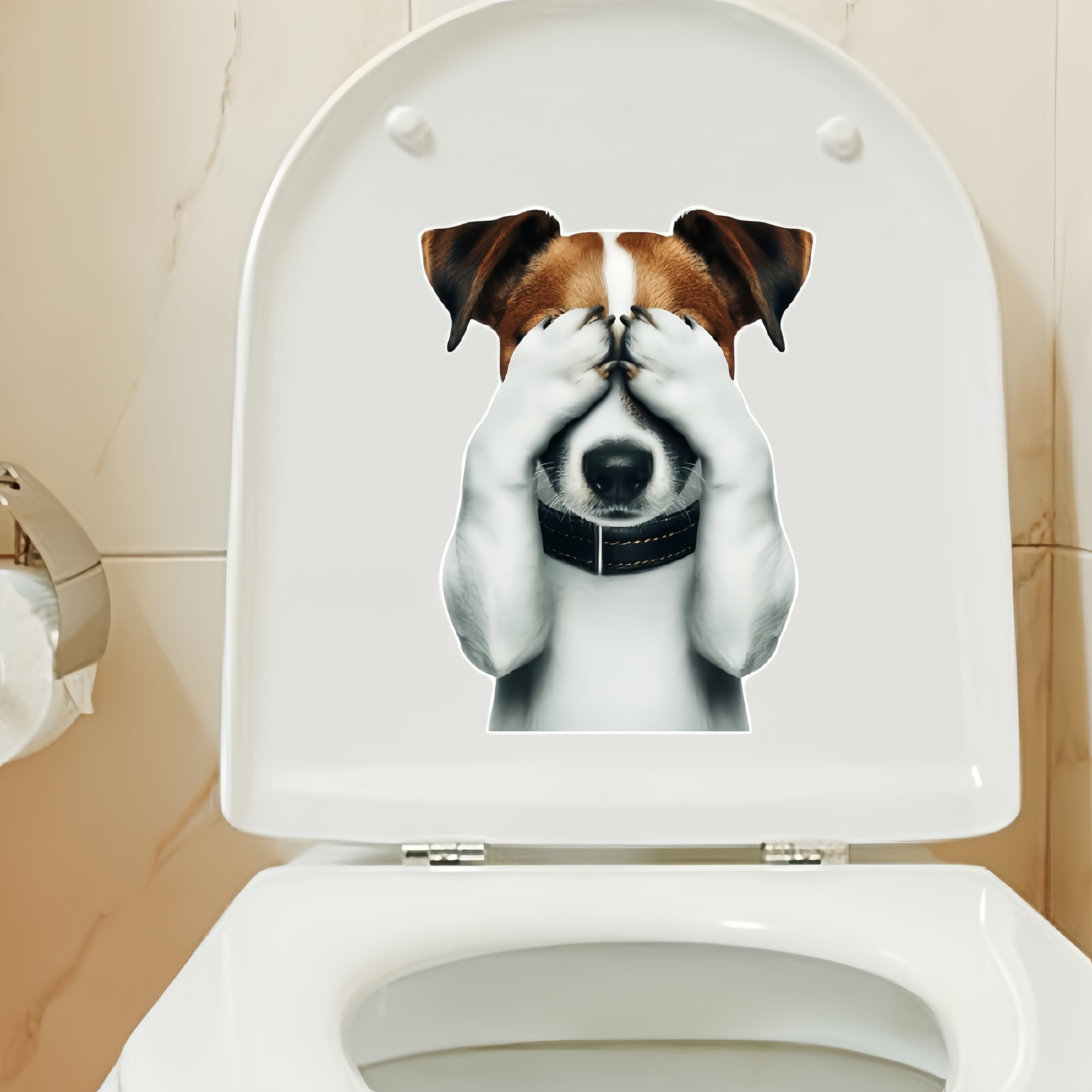 A Creative Two-handed Blindfolded Puppy Home Decor Toilet Sticker, Suitable For Decorating Homes And Kitchens, Washing Machines, Mirrors, And Car Windows - For Single Use.