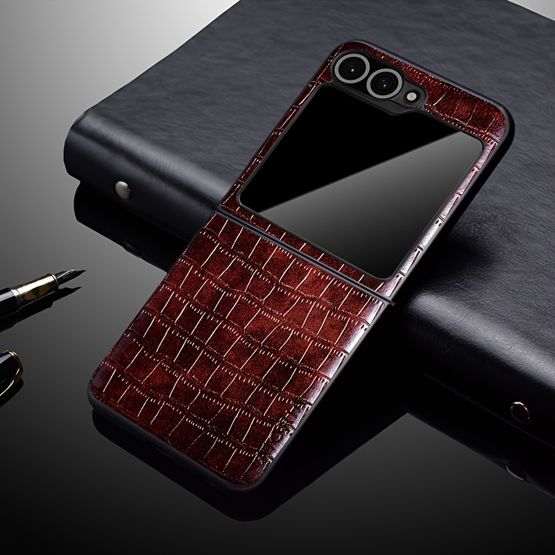 TEMU Phone Case - Case For For Galaxy Z Flip 7 Fe Flip6 Faux-alligator Print Pattern Faux Leather Protective Back Cover For Galaxy Z Flip 7 Fe Case