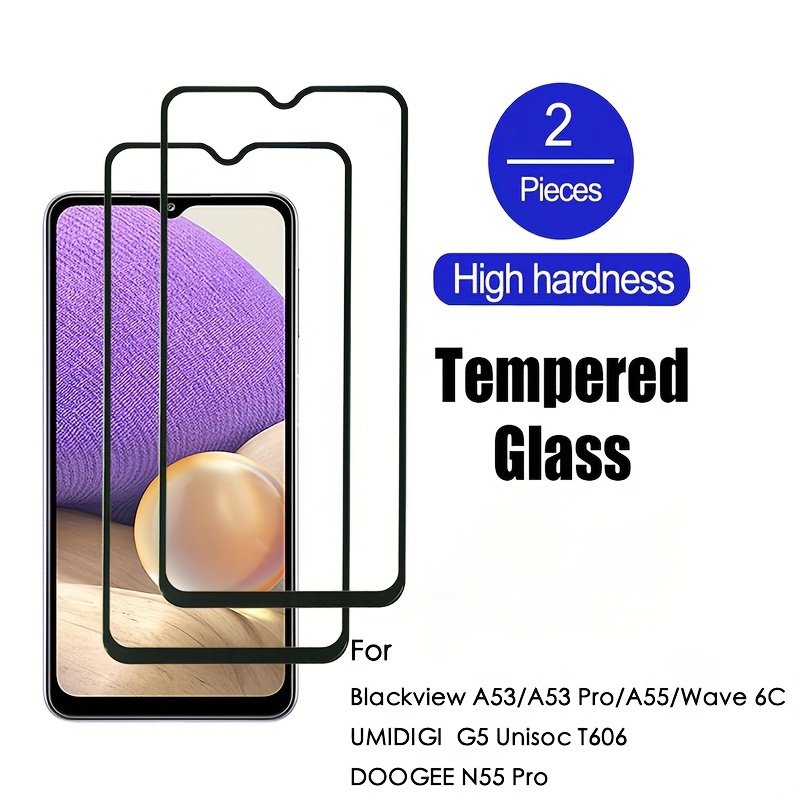 E-shop 2er Pack Displayschutzfolie Tempered für Blackview A53/A53 Pro/A55/Wave 6C/ G5 T606/ N55 Pro, 9H Härtegrad, Vollflächige Klebefolie Schutzfolie