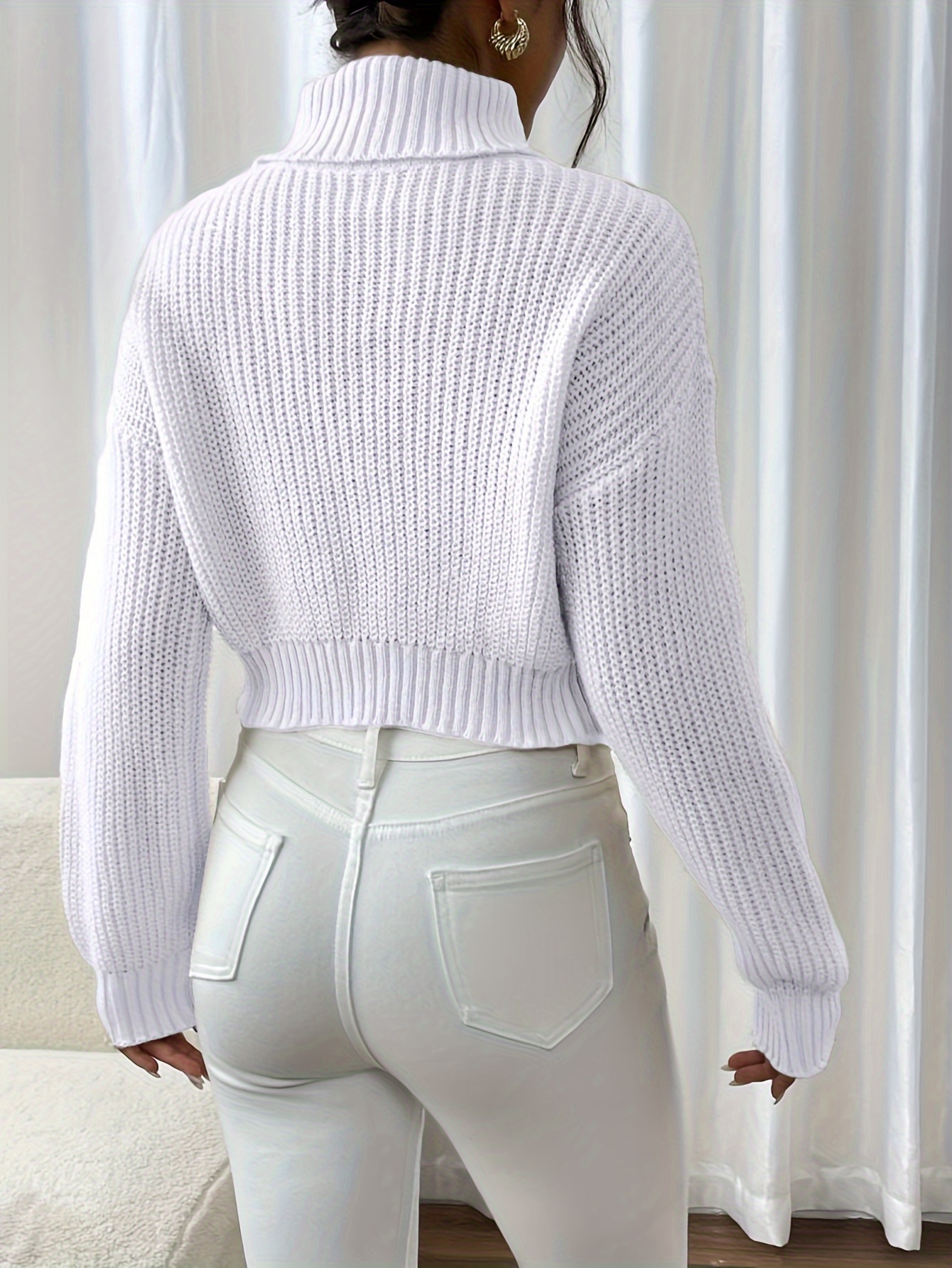 pull décontracté à col papillon pour femmes - pull rose à manches longues avec élasticité moyenne, haut confortable pour lautomne et lhiver, chandails de mode saisonnière, broderie délicate, couture de qualité, style féminin Détails du produit 22