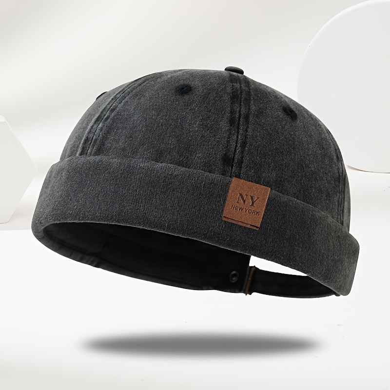 TEMU NY Vintage d'extérieur, Chapeau de marin unisexe tendance printemps/automne décontracté, Chapeau de rue hip-hop en peau de , et confortable,