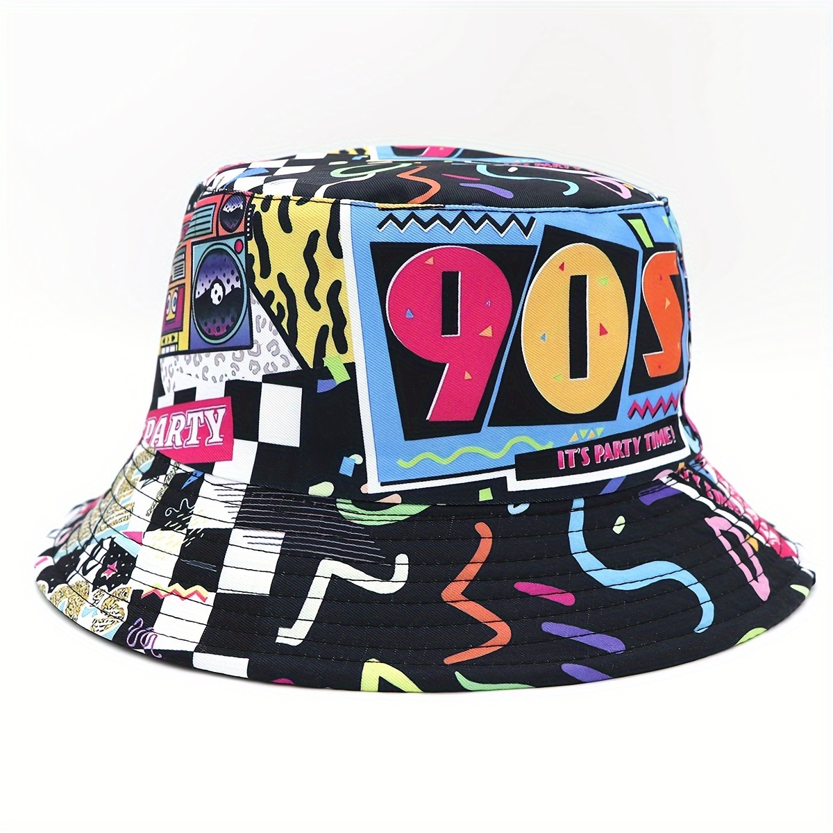 1 vibrant 90s graffiti print dual sided bucket hat retro hip