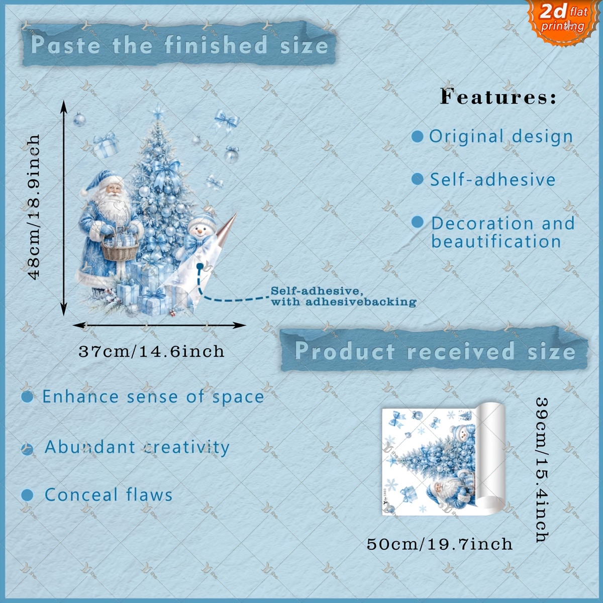 TEMU 2d Flat, 1pc 2d Flat Printed Christmas Blue Tone Santa Claus, Snowman, Christmas Tree & Snowflakes Window Sticker, Creative Diy Self-adhesive