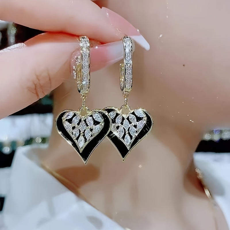 TEMU Boucles d'oreilles pendentif cœur noir rétro , bijoux de mode élégants pour femmes, cadeau de fête