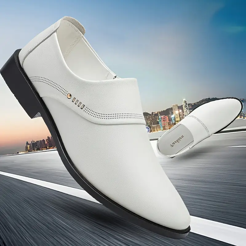 mens solid colour slip on elegant dress shoes comfy non slip shoes for mens outdoor activities details 1