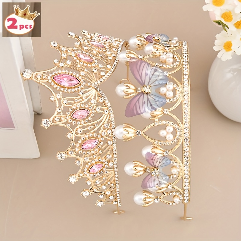 1/2pcs ' Elegant Multicolor Crown Headband, Princess Birthday Party Performance Holiday Gathering Crown Headband