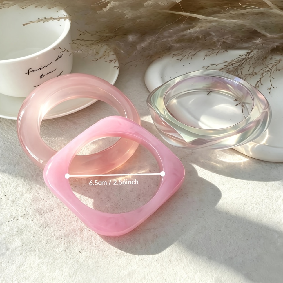 3pc Marbled Resin Bangle Bracelet Set, Trendy Stackable Design