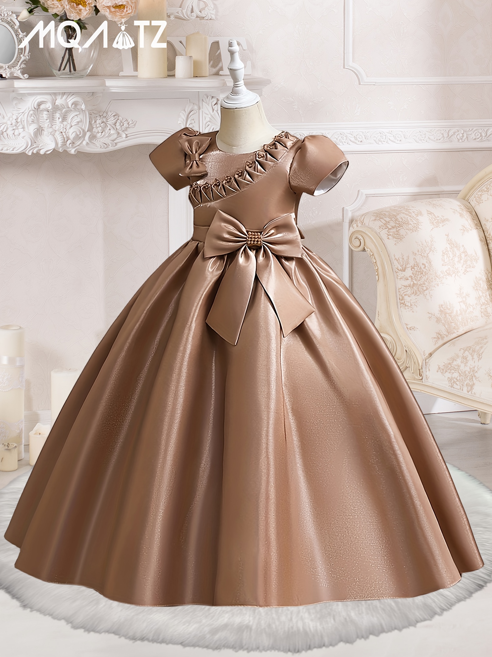 Girl s Dress Satin Big Bowknot Design Maxi Evening Dress Temu