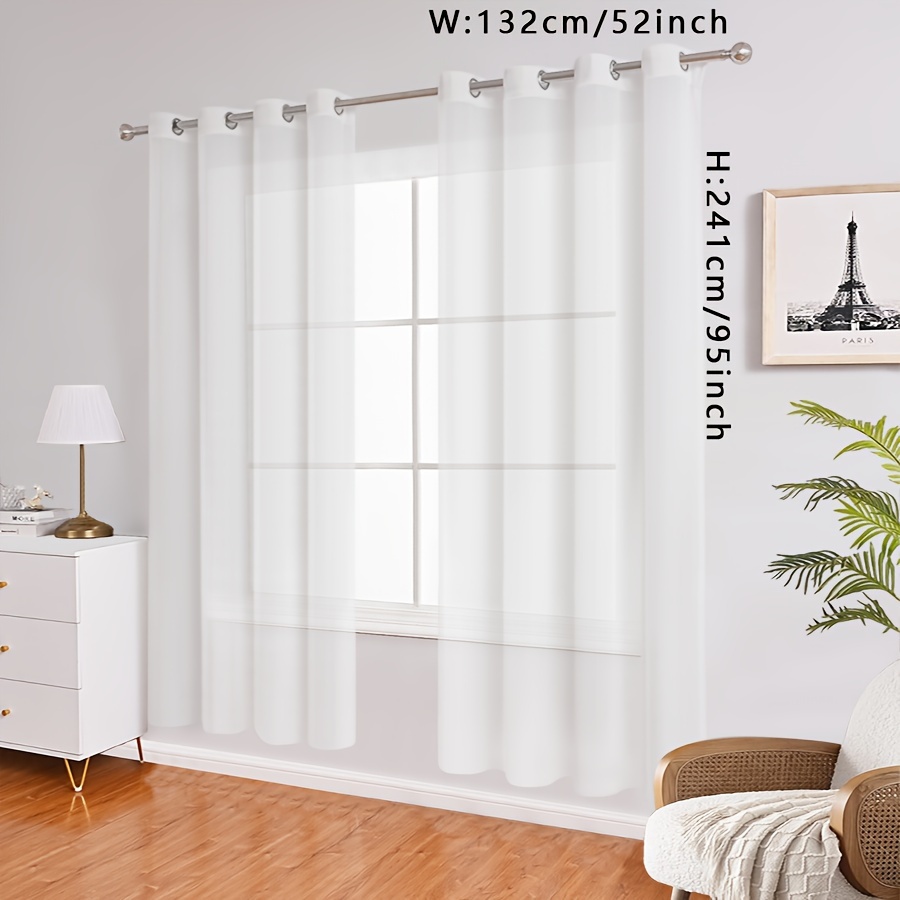 2pcs, Textured Grommet Blackout White Minimalist Style Sheer Curtains, Romantic Atmosphere Window Transparent Curtains, For Living Room Bedroom, Door And Window Home Decoration, W52*l84 White