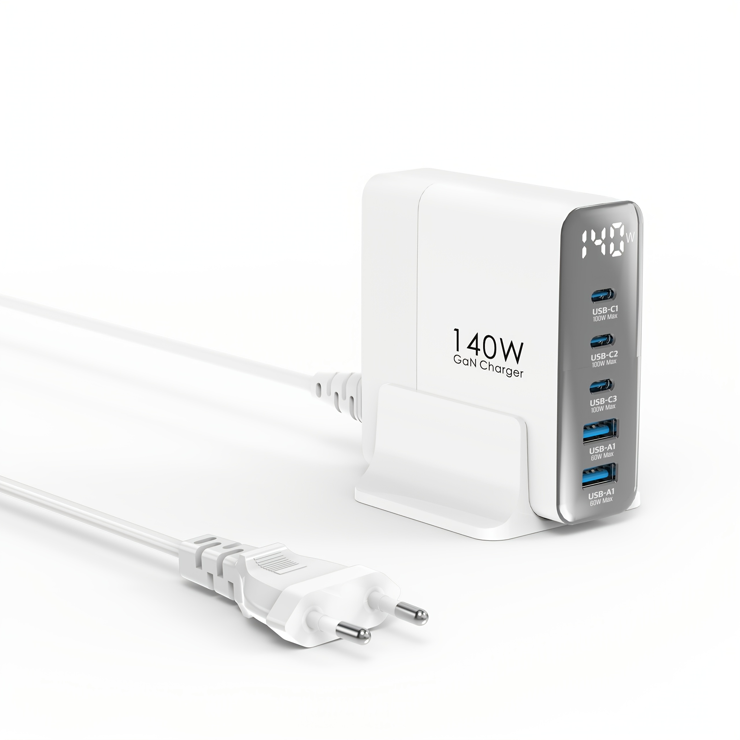 TEMU USB-C-Ladestation mit Display, 5 Anschlüsse, GaN USB-C-Ladeblock, 140W insgesamt, max. 100W USB--Laptop-Ladegerät, kompatibel mit /Air, iPhone