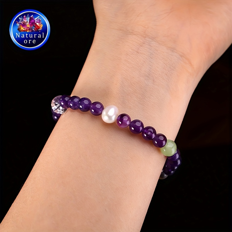 Gemstone Bracelet in Gift Box - Purple Stone Stretch Cord Bracelet