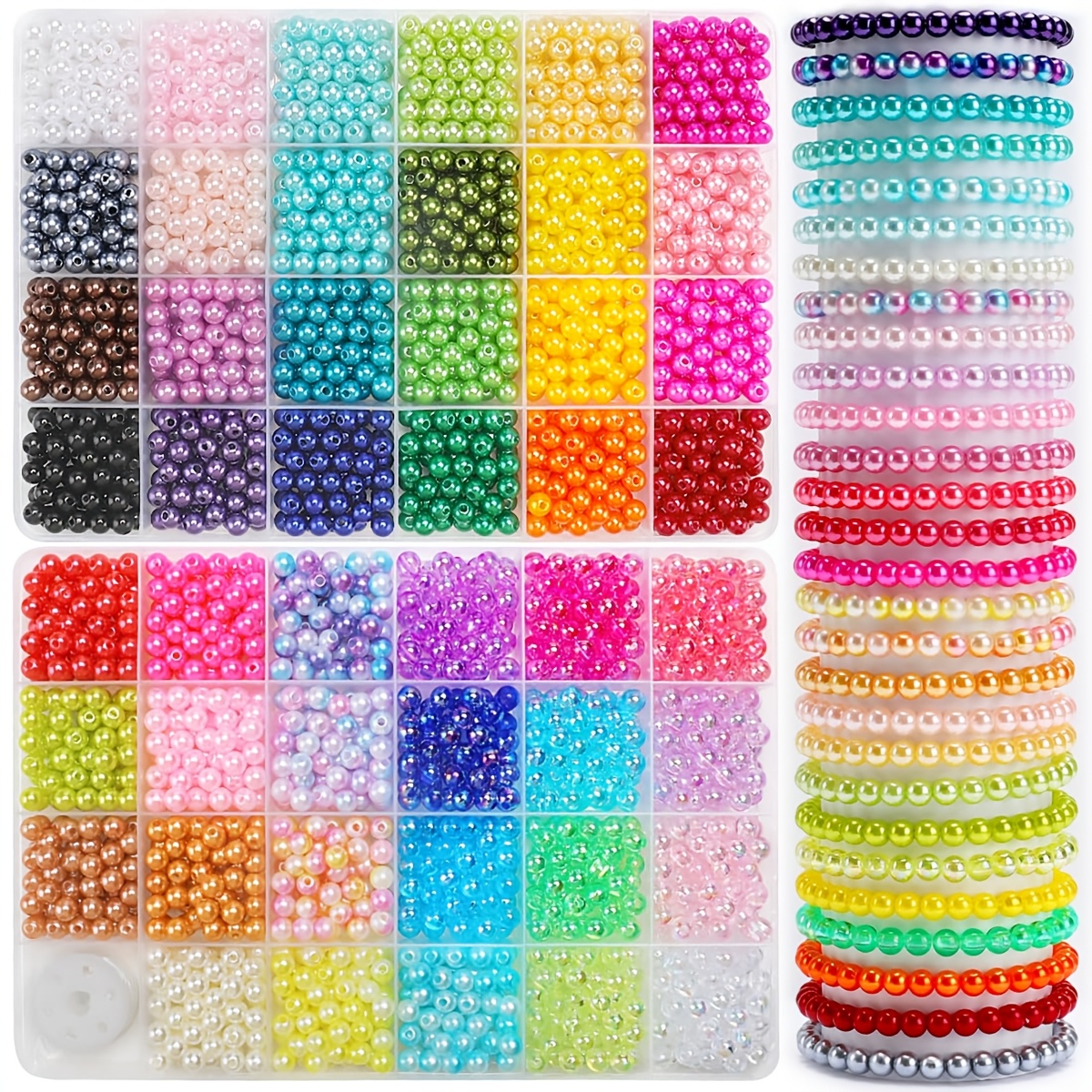 Image of Beading Kits-1150/1200/2350pcs Beads 47 Colors Of 6mmbeads For Shells, Bracelet Making Kit For Making Round Beads For Jewelry With Elastic Cord, Diy Craft Bead Set.