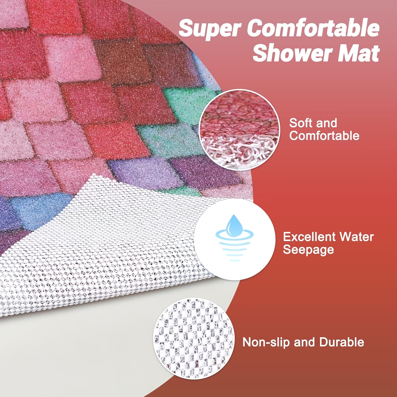 non slip shower mat with drain holes quick dry bath anti slip bathroom floor mat soft cushioned pvc bath mat for shower bathtub kitchen easy clean bathroom safety mat   elderly care Product details 3