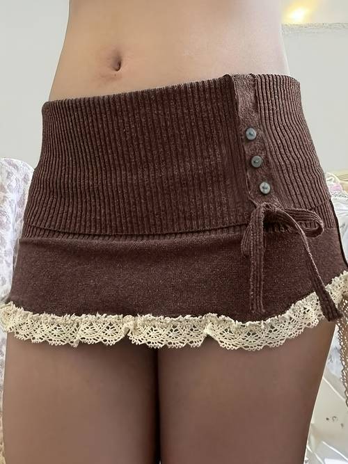 lace hot brown mini skirt for women fashionable half skirt elegant mini skirt stretchy