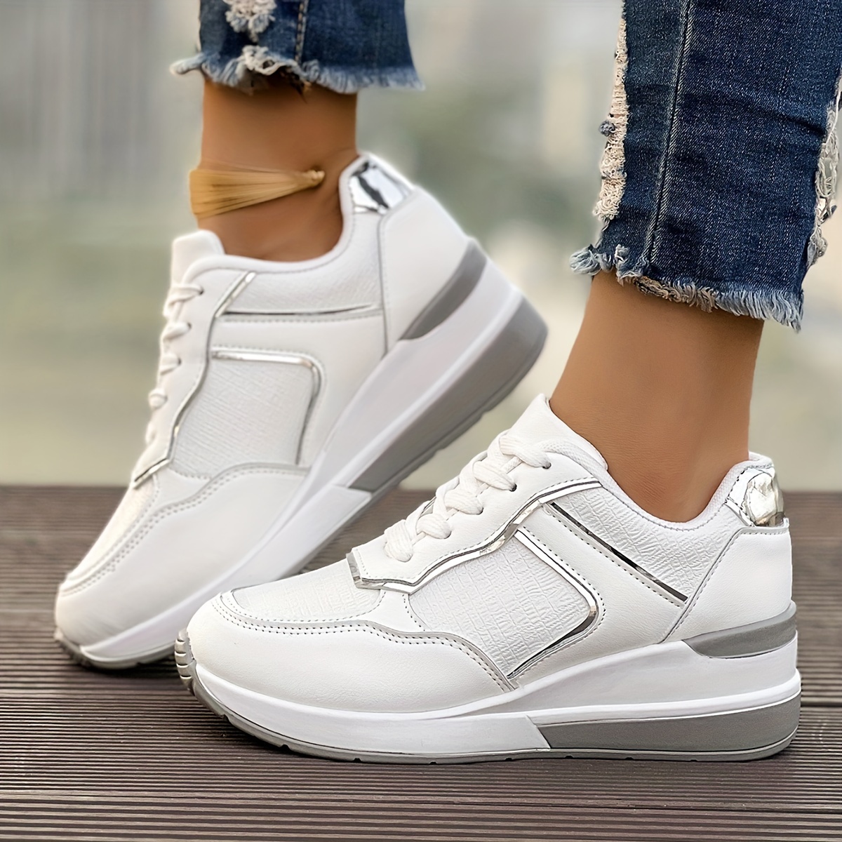 womens wedge heeled sneakers casual lace outdoor shoes Temu