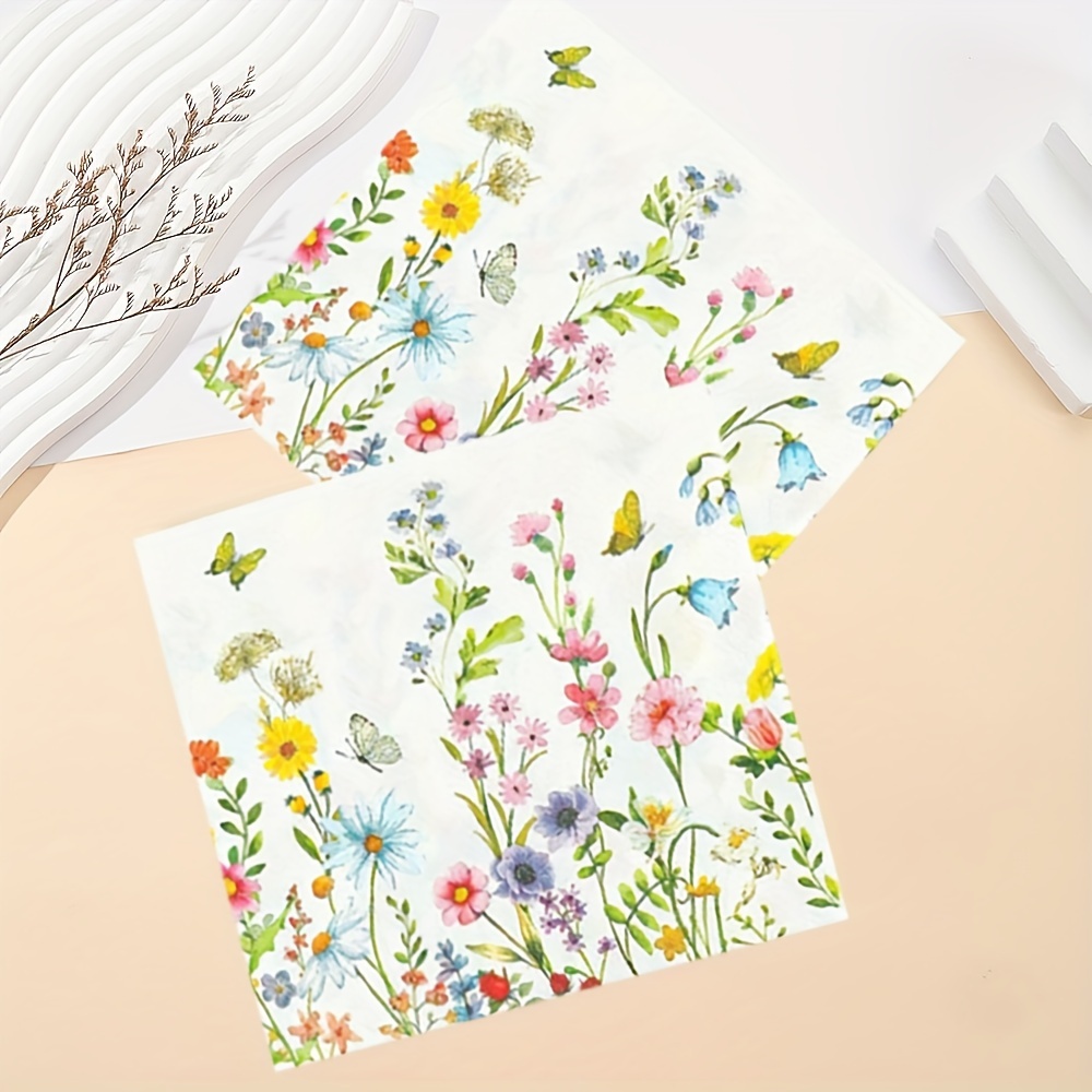 

40-pack Vibrant Wildflower & Butterfly Napkins - Perfect For Birthdays, Weddings, And Holiday Celebrations - 4-ply Paper Table Decor By Oigco Floral Tablecloth