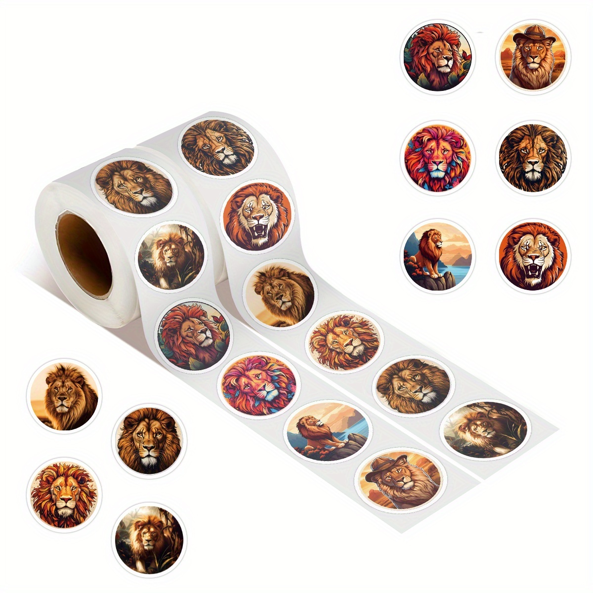 Image of 500pcs Lion Stickers Roll Vinyl Aesthetics Stickers Scrapbooking, Diary, Bumper, Skateboard, Water Bottle, Cartoon, Hard Hat, Car Stickers