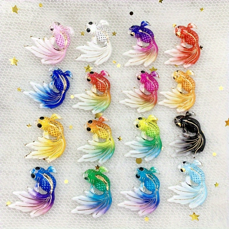 

10pcs Acrylic Koi Fish Charms With Rhinestones, Flat Back 1-hole Scrapbook Cabochons For Diy Jewelry, Pendant, And Earrings - Assorted Rainbow Colors