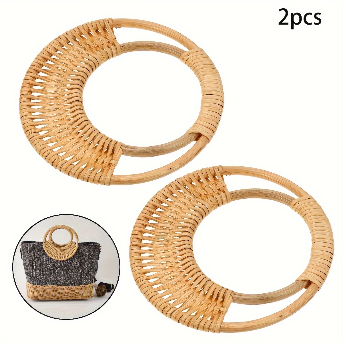 

2pcs Circle Purse Shoulder Strap Purse Woven Purse Handles For Purses Woven Tote Handles Replacement Purse Strap Handles For Handbag Diy Handbag Accessories Bamboo Bag Handle