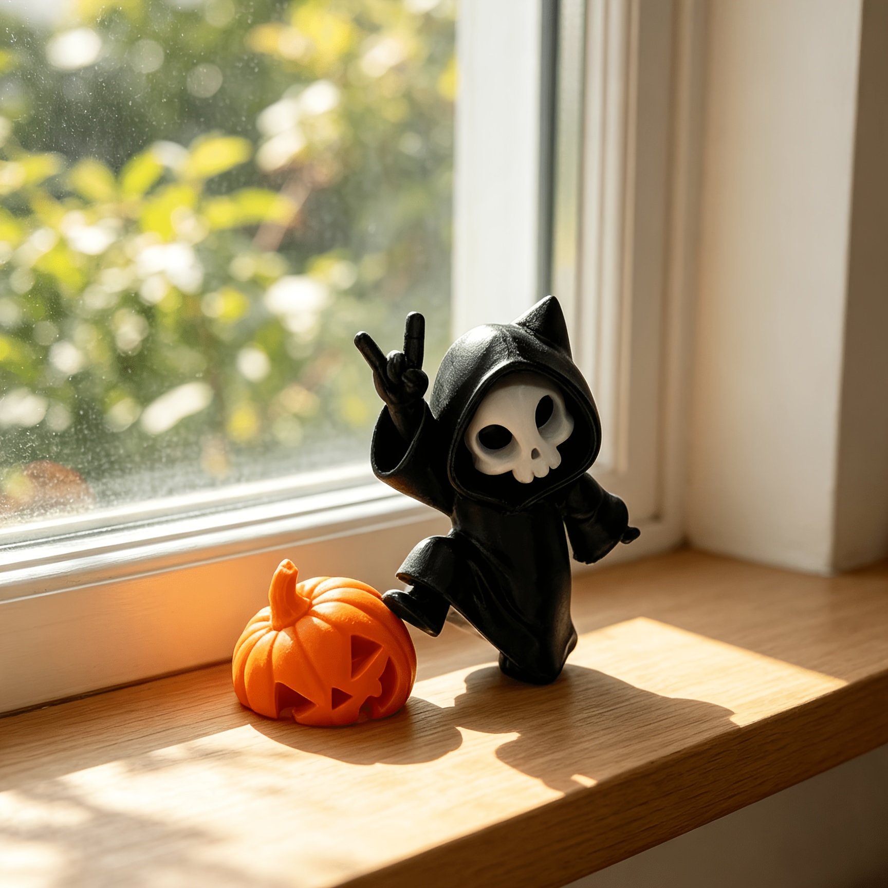 TEMU Halloween Reaper Figurine, Cute Skeleton With Pumpkin Decor, Desktop Ornament For Home Office Window Shelf, Halloween Party Decorative Gift
