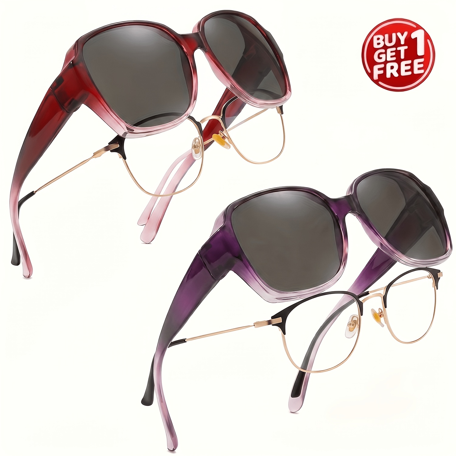 Image of 2pcs Oversized Clip-on Retro Glasses, Unisex, Suitable For Driving And Parties, Ideal For Daily Wear And Photo Props, Perfect Gift For Birthdays, Valentine's Day, And Christmas