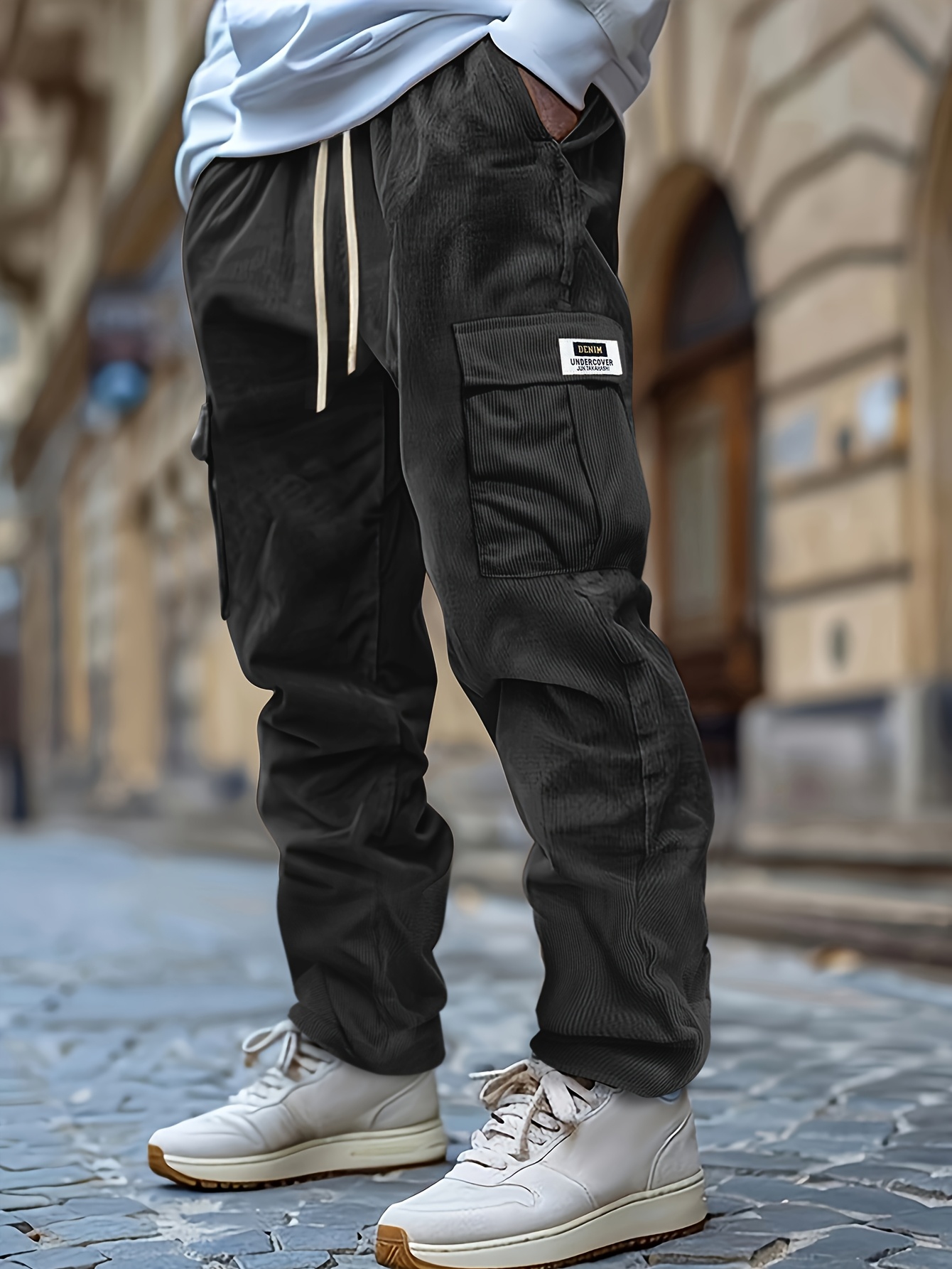 men' color corduroy work pants multiple flap pockets Temu New